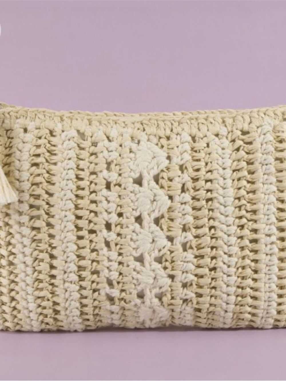 Handwoven Paper Straw Crochet Clutch Bag with Tassel - Picture 3 of 6